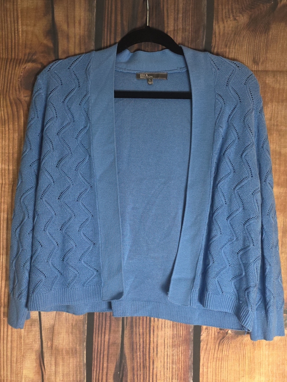 89th & Madison Light Blue Large Open-Front Knit Cardigan